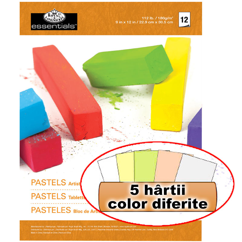 Bloc de hârtii colorate pentru pastel Royal & Langnickel 12 coli