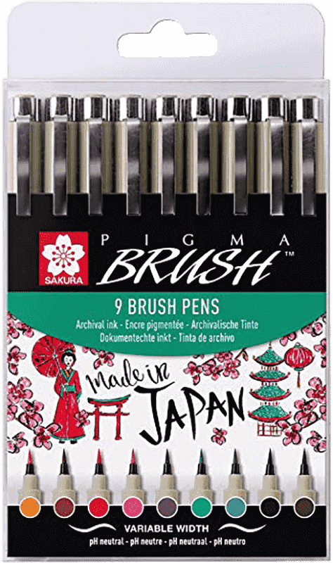 Stilou creativ SAKURA Pigma® Brush – set de 9 buc