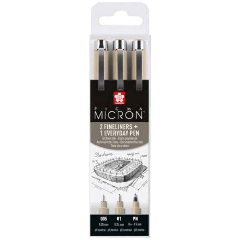 Set tehnic de stilouri SAKURA Pigma Micron Urban - 3 bucăți - 005, 01, PN