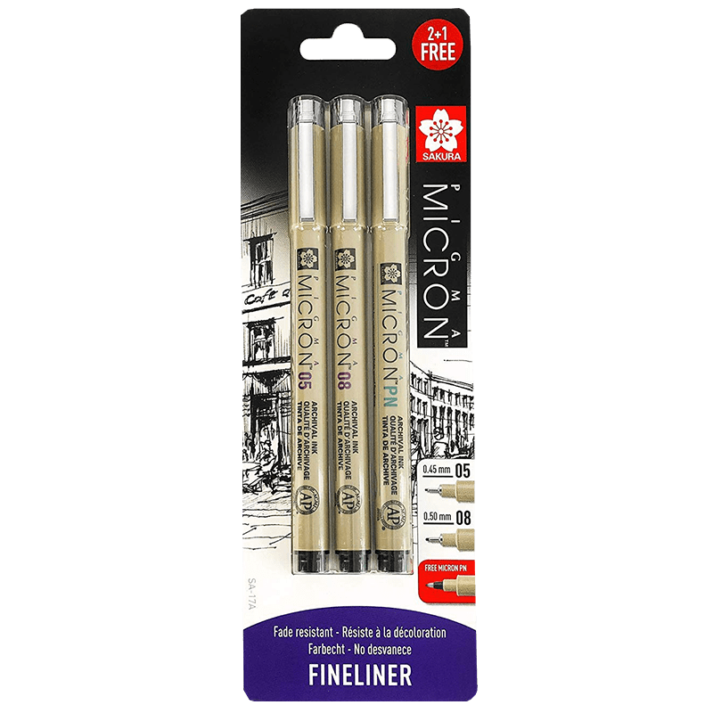 Set Sakura Micron 05, 08, PN Black blister Pigma Micron PN