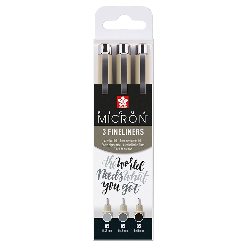 SAKURA Pigma Micron 05 set de 3 buc - negru și gri